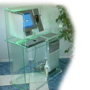 Kiosk Desk Unit with Transparent or Frosted Glass Panels and 15'' screen