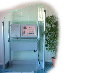 The v46 kiosk unit is designed to comfortably accommodate wheelchair users, whilst maintaining a stylish design. The large area behind the screen is ideal for advertising or identification.